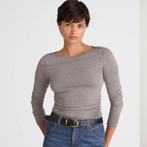 Madewell Ruched Crewneck Long-Sleeve Tee in Check Jacquard in Molasses, Size: S